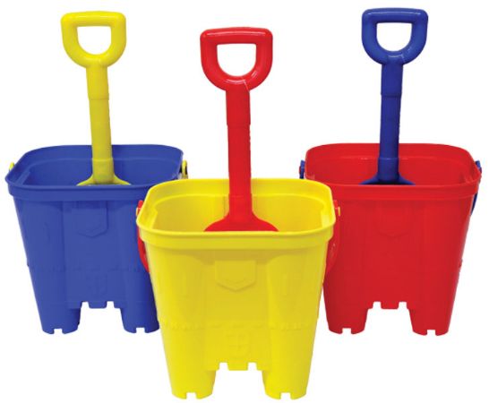 13cm Castle Sand Bucket And Spade, Assorted Picked At Random